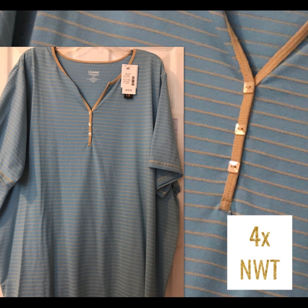 💛Plus Size (4X) Blue & Tan short sleeve shirt NWT